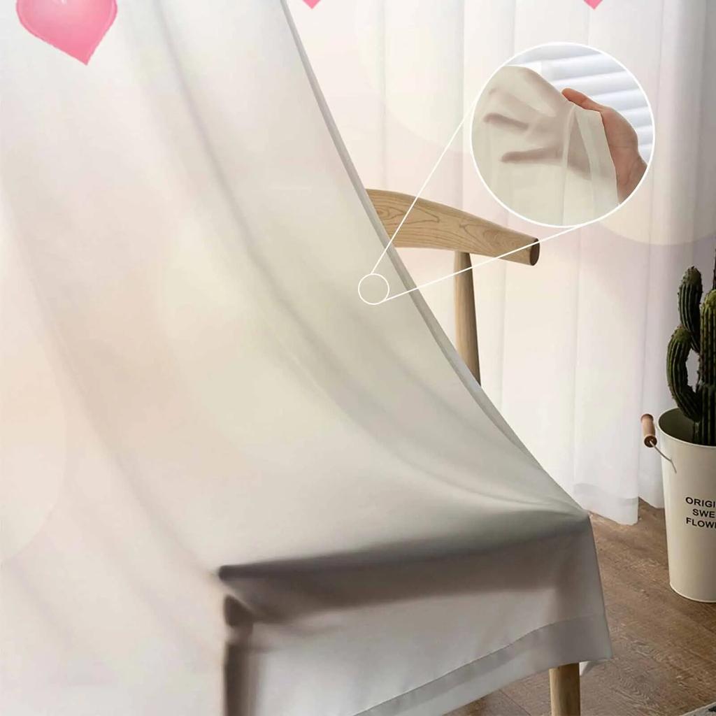 Прозрачные шторы на день святого Валентина с розовым сердцем для гостиной, кухни, оконные шторы, тюлевые занавески для спальни, вуали