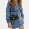 Coach Полосатая стеганая сумка-подушка с магнитной застежкой и клапаном с логотипом, сумка через плечо, маленькая женская сумка, Черная CP149-B4BK