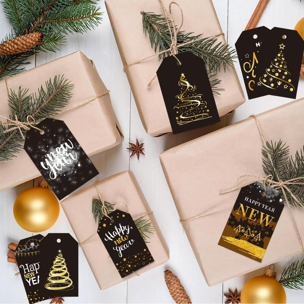 24pcs/set with Hemp Rope Christmas Gift Labels Black Gold Party Decoration Tags Holiday Decorating