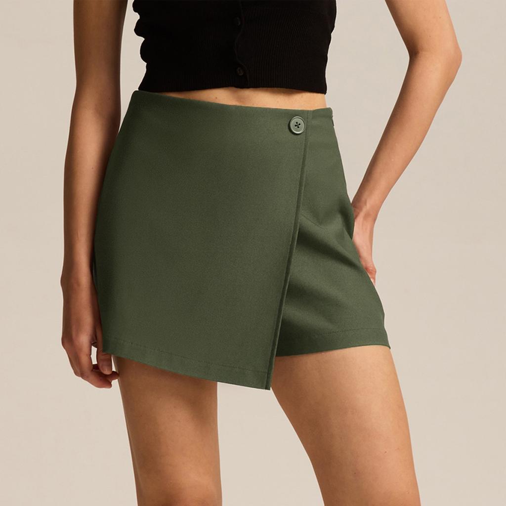 Женская мода однотонная юбка-брюки нестандартного кроя с высокой талией, застегивающаяся на молнию и пуговицу, шорты