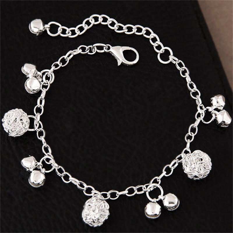 New Silver Plated Bracelet Fashion Bell Charms Beads Pendant Chain Bracelet For Women Girls Jewelry Gift