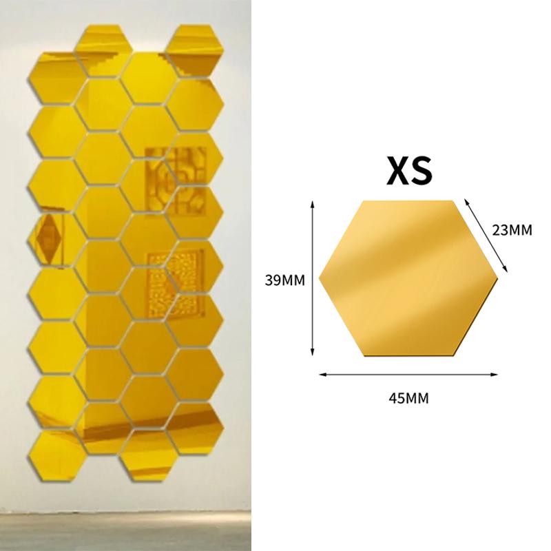 60/6 шт. Шестигранные зеркальные настенные наклейки, самоклеящиеся съемные настенные наклейки, золотые, серебряные, мозаичные плитки, наклейки для спальни, домашнего декора