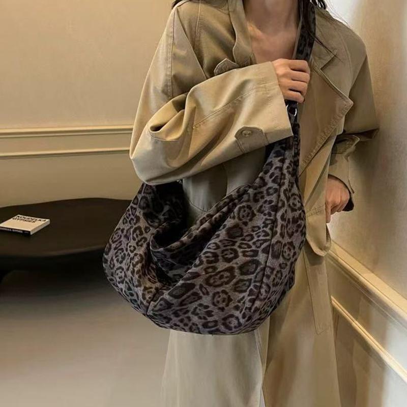 Yogodlns Большие сумки через плечо с леопардовым принтом Женские модные большие пакеты Ленивый стиль Сумки-хобо Осенне-зимние сумки для отдыха или путешествий