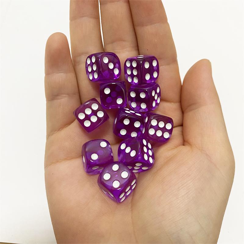 10Pieces/Lot 12mm Clear Acrylic 6 Sided D6 Point Dice With Round angle Dice For Club/Party/Family Board Games