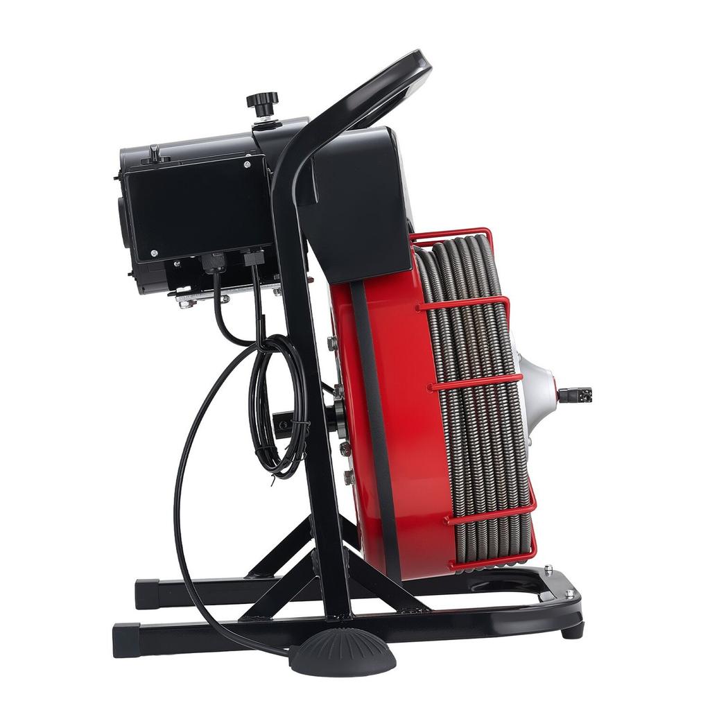 Drain Cleaner Machine 15m x 13mm, Sewer Snake Auger Manual Feed with 4 Cutters & Air-activated Foot Switch for 50mm to 150mm Pipes