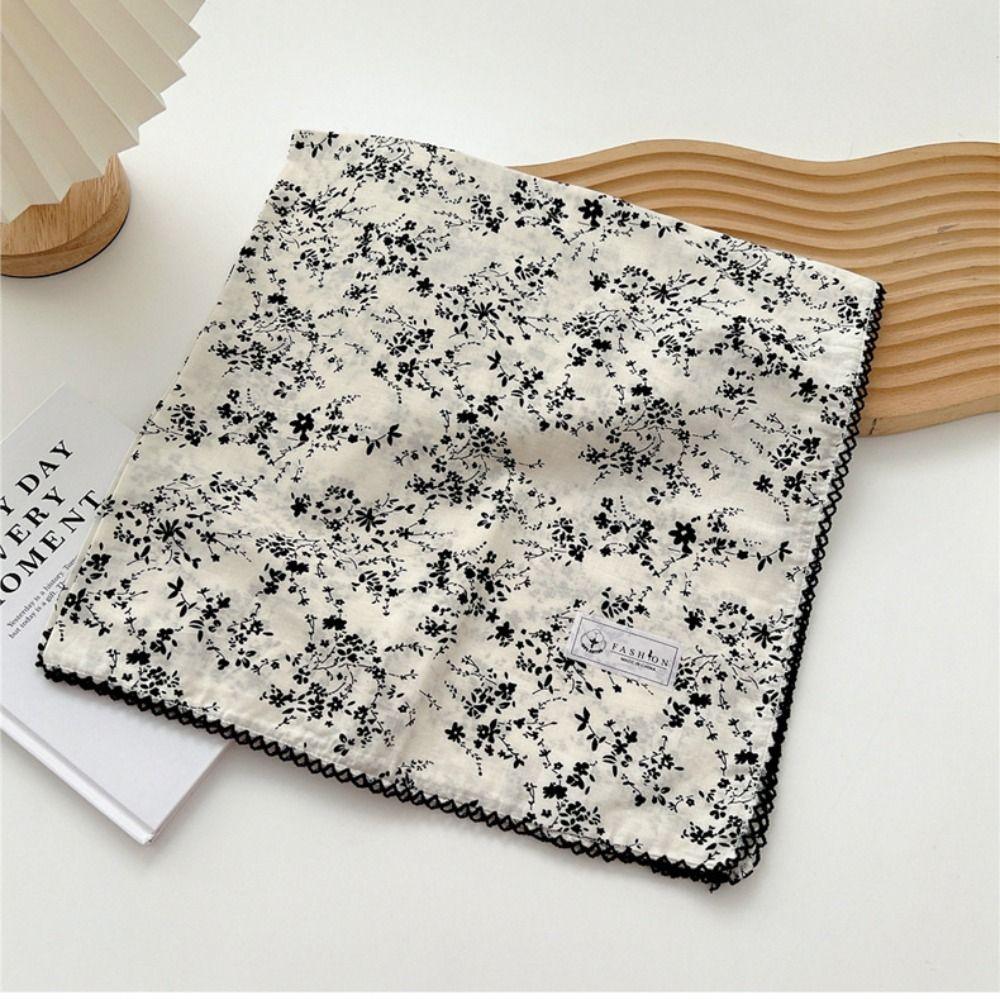 Flower Cotton Linen Print Scarves Floral Square Handkerchief Elegant Small Square Scarf  Women
