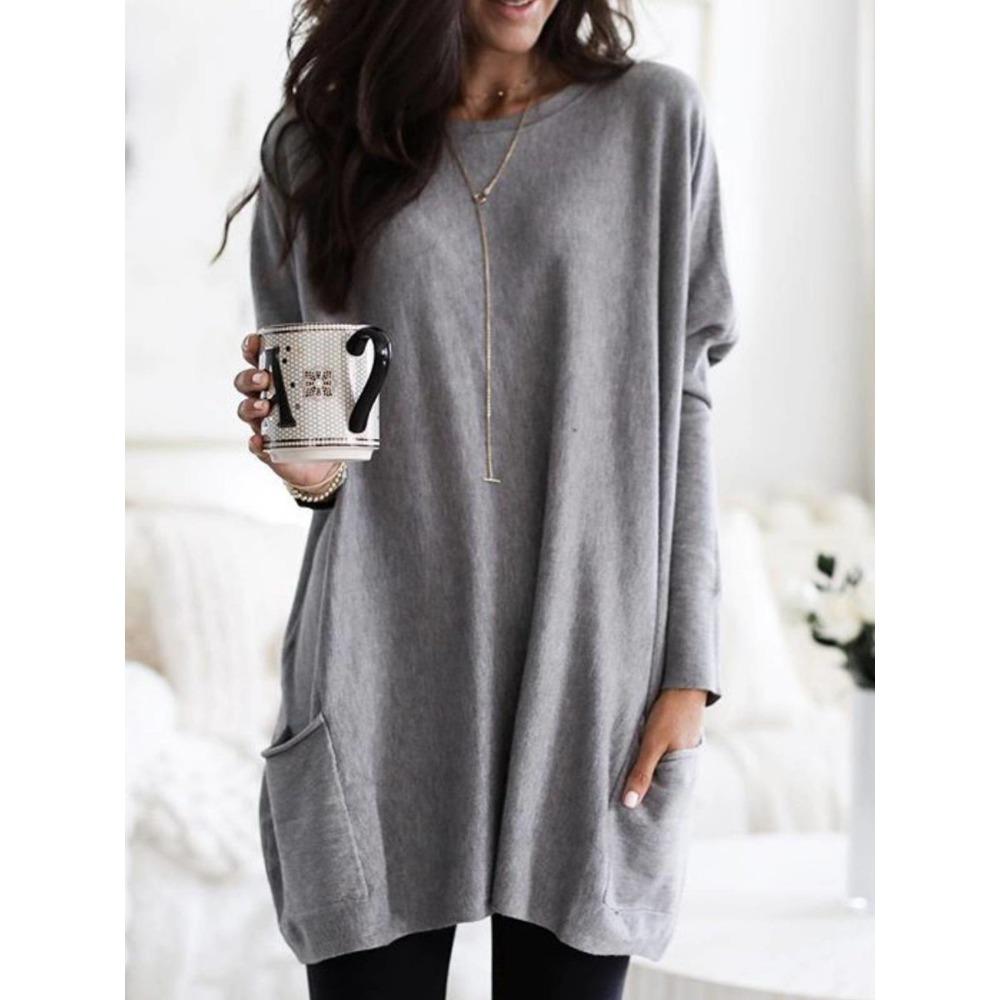 JPNTKY Women's Fashion Casual Autumn Winter Solid Color Print Long Sleeve O-Neck Blouses & Shirts