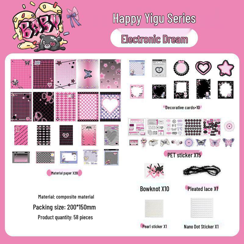 Счастливая лента кружево ита-бэг: Красный бумажный фон, наклейки для красоты и дырокол