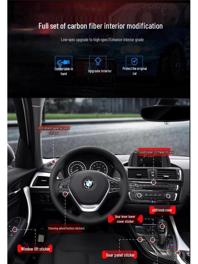 BMW 1 и 2 серии F20/F21 Отделка центральной консоли и рычага переключения передач из углеродного волокна