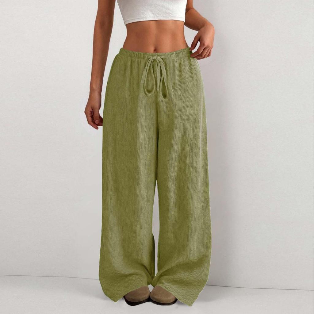 Women's High Waist Adjustable Knot Flowy Cotton And Linen Trousers Wide Leg Pants