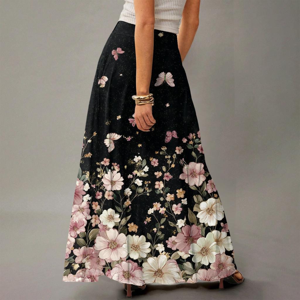 Женское струящееся платье макси, обычная повседневная юбка в стиле бохо с цветочным принтом