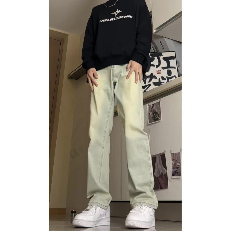 Мужские черные джинсы прямого кроя из американского тяжелого денима - Весенний тренд, Универсальный уличный стиль с микро-клешем.