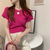 Summer Sexy Hollow Button Knitted Short Sleeved T-shirt with Women's Design Sense Short Style Interior Look Thin Bottom Shirt Top
