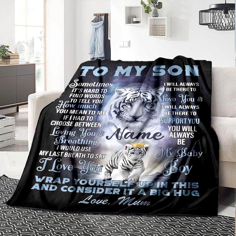 Mom'S Love For Son Throw Customizable Blanket Personalized Name Ultra Soft Versatile For Sofa Couch Office Bed Picnics All Season Use Stylish Decor