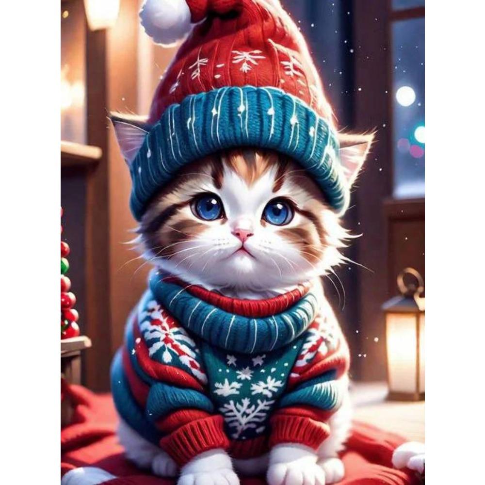 DIY полная круглая алмазная живопись вышивка крестиком 3D милый котенок животное сцена домашний деко художественное здание алмазная живопись 5d алмазная живопись