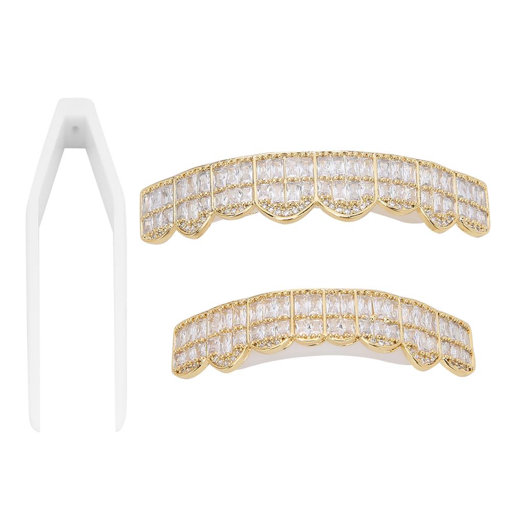 GoldPlated Brass Hip Hop False Teeth Set Halloween Festival Teeth Decoration Brace(Gold )