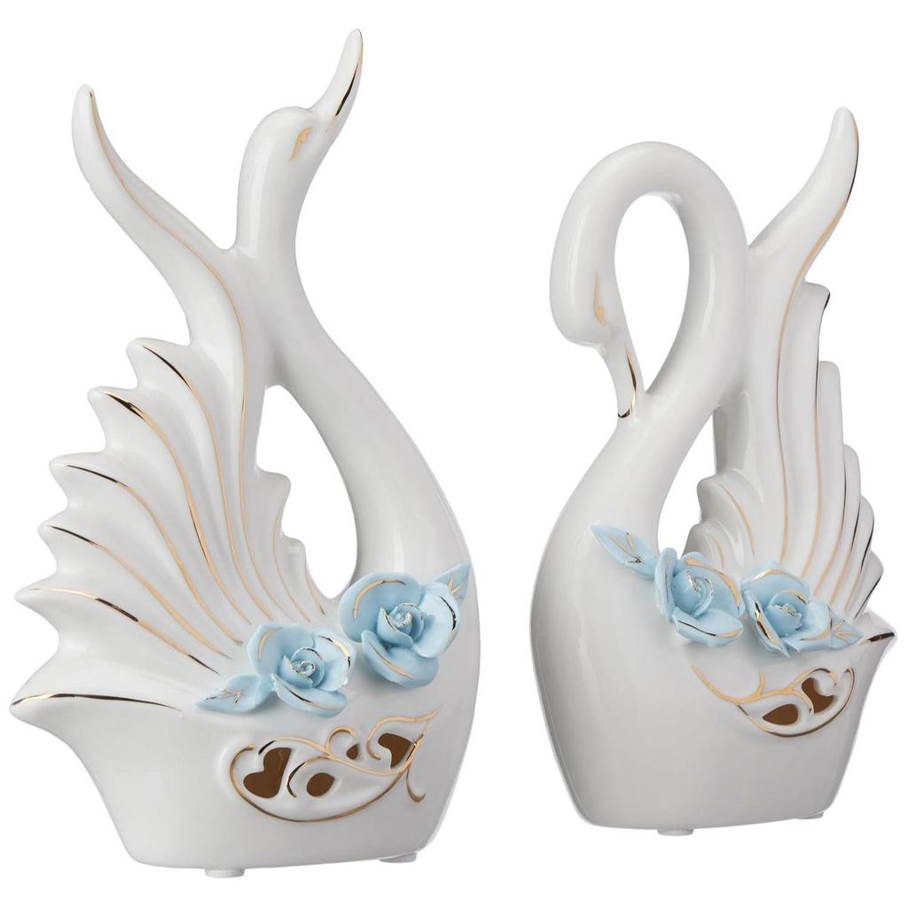 Modern Elite Swan Pair Ceramic Art Figure | Beautiful Home Decor (Set of 2, White)