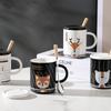 Мультяшная милая керамическая чашка с крышкой-ложкой в виде животного, маленькая кружка с лисой, костюм для пары, чашка для воды, чашка для завтрака