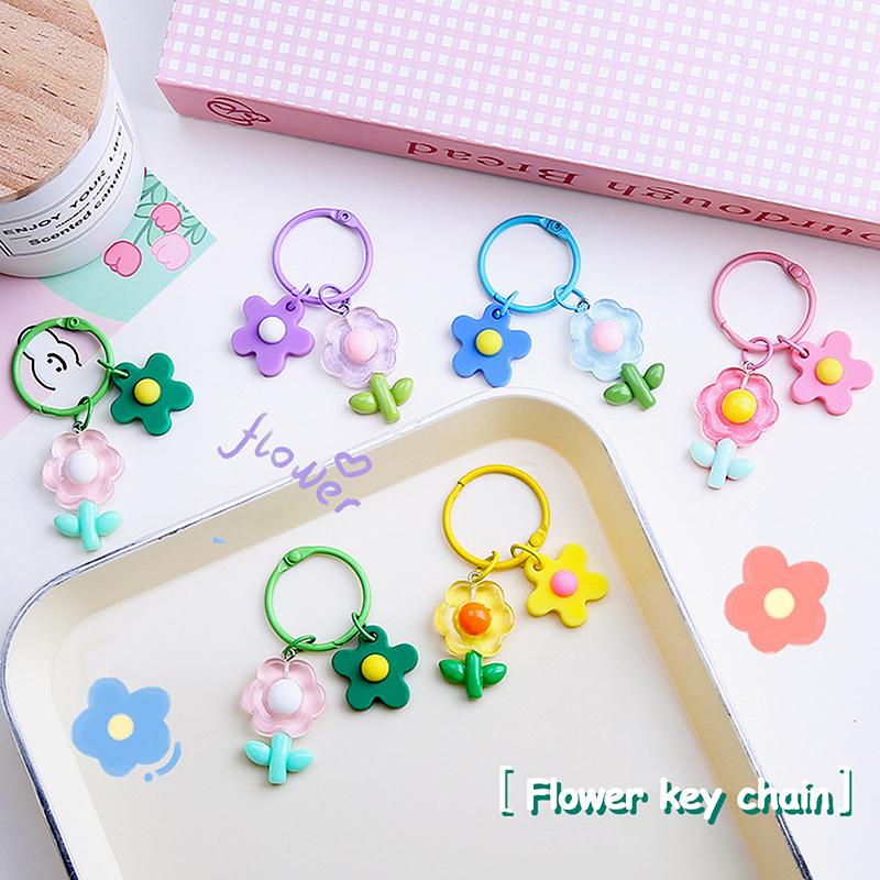 Creative Candy Color Flower Keychain Cute Cartoon Backpack Pendant Earphone Case Hanging Decoration Accessories Gifts
