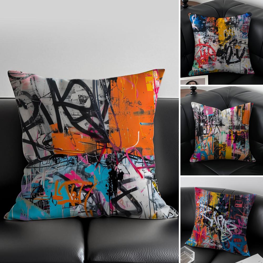 pop Street fashion graffiti art patterns Cushion Cover Pillow Case Antidustmite Invisible zipper silky plush cushion