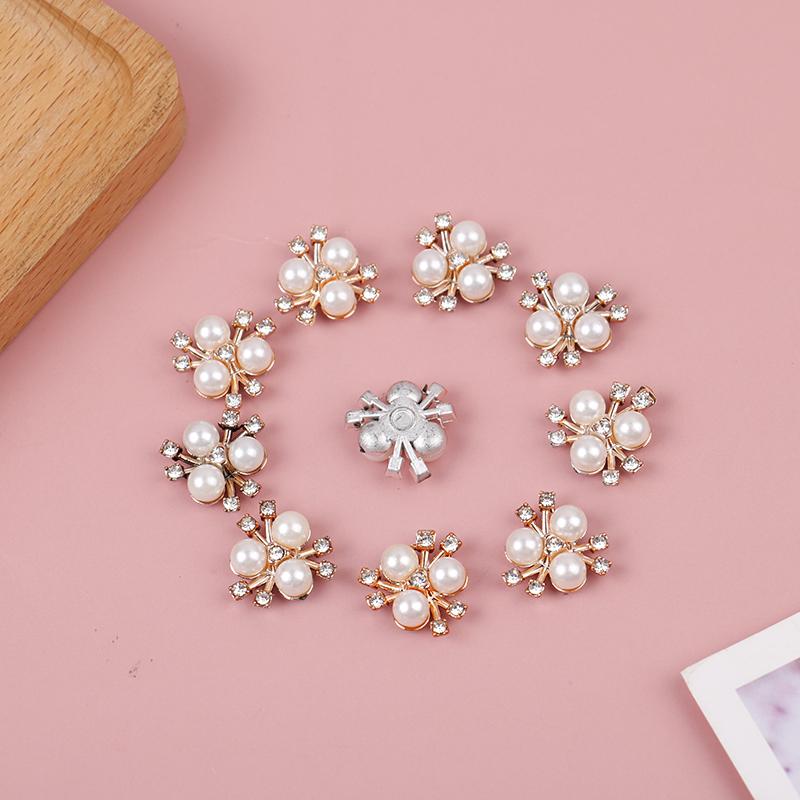 10Pcs Pearl Flower Rhinestone Buttons Sparkling Crystal Hairpins Diy Crafts