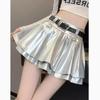 Юбка-короткая юбка Sweet Girl из искусственной кожи с плиссировкой и пышным узором, женская, Y2K, с высокой талией, А-силуэта, серебристые мини-юбки