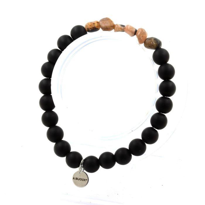 Stones and Minerals. Andalusite Bracelet from the USA + Matte Black Onyx Beads 8 Mm. Made In France.