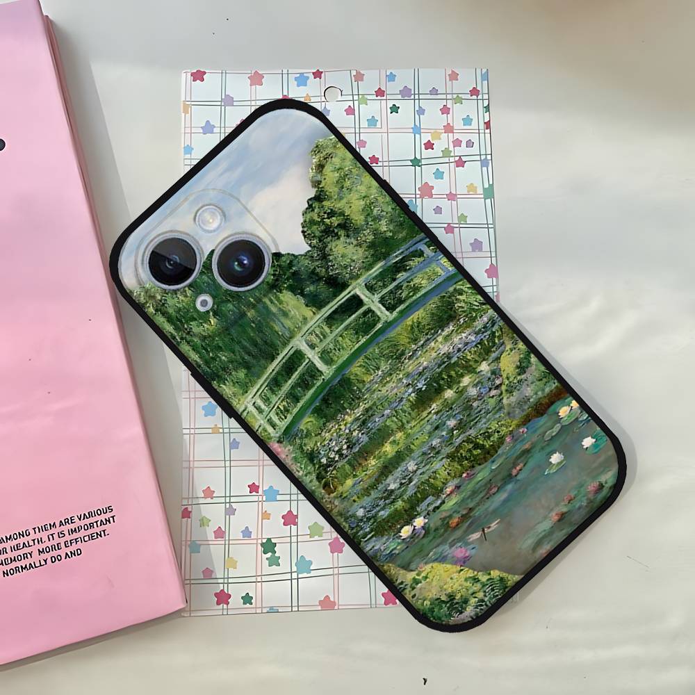 Чехол для телефона с картиной Клода Моне для IPhone 1716 15 14 13 Pro Max 11 12 Mini X Xs XR Черный Силиконовый Чехол