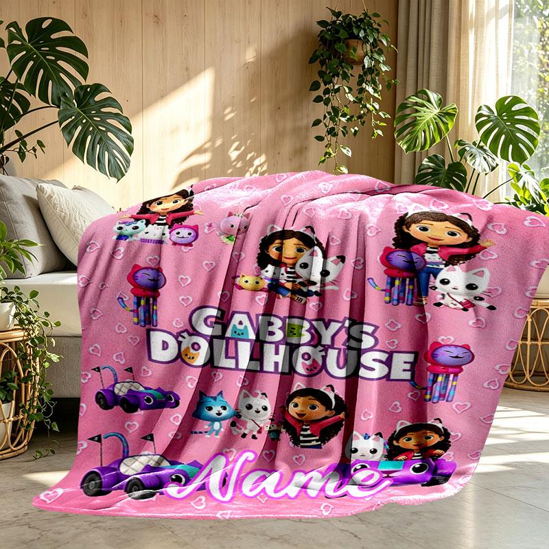 Custom Name Personalized Gabby's Dollhouse Print Blanket, Home Decor, Bedroom, Sofa, Camping, Couch, Gifts for Birthday Christmas