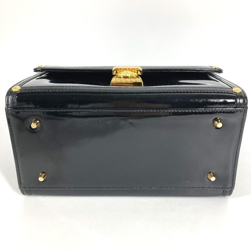VERSACE vintage Sunburst Logo Vanity Bag Hand Bag Patent Leather Black/Gold