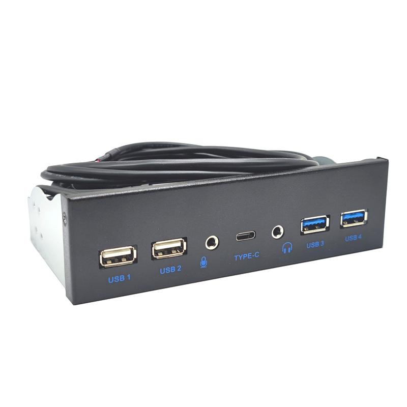 Передняя панель USB 3.0 для ПК, концентратор USB 3.1 Type C + 2x USB3.0 + 2x USB2.0 + HD Audio 3.5мм + Наушники MIC для отсека 5.25" и CD-ROM привода