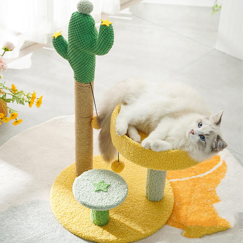 Cat Tree with Sisal Scratching Post Cactus Shape Multifunctional Breathable Cat Climbing Stand for