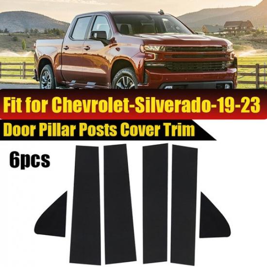 For CHEVY Silverado GMC Sierra 1500 2019-24 Pillar Posts Window Door Trims Black