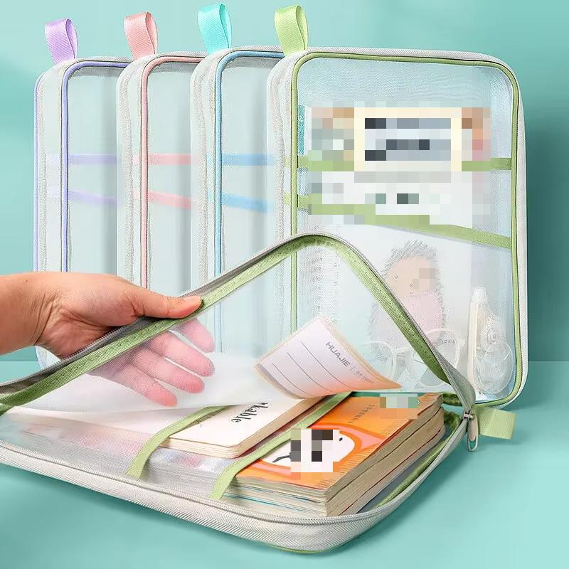A4 Stationery Storage Bag Double-layer Mesh Zipper Bag Large Capacity Organizer Folders School Office Supplies Stationary Bag