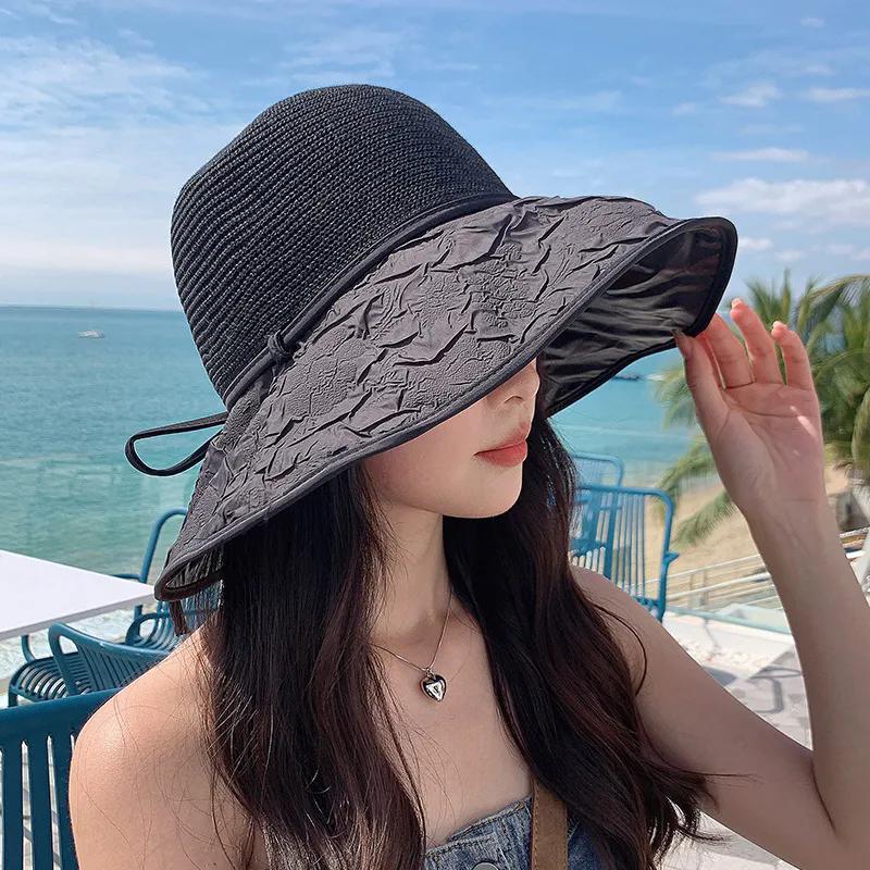 WTEMPO Весна-лето Широкие поля Открытый Дышащие Складные Пляжные Солнцезащитные Кепки Женские Лоскутные Повседневные Однотонные Солнцезащитные Кепки с Ветрозащитной Веревкой