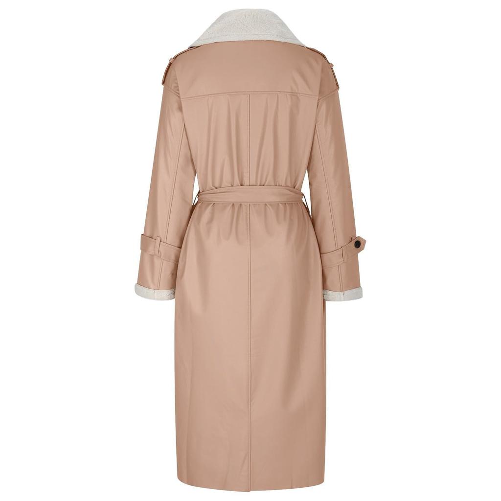 Женская куртка, длинная, однотонная, модная, однотонная, с воротником-стойкой, с лацканами, композитная кожа, плюшевое пальто