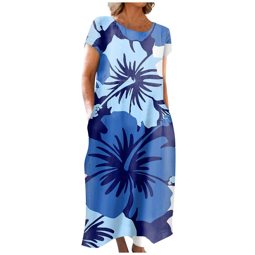 Fashion Women's Summer Round Neck Casual Fashion Printed Pullover Short Sleeve  Dress