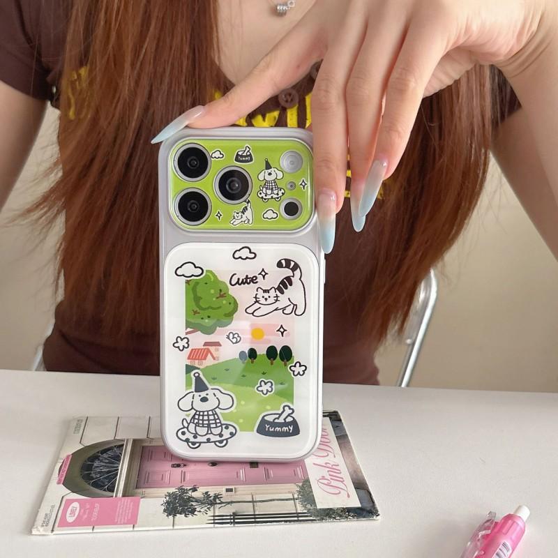 Cartoon Animal Line Art Grass Design Phone Case IPhone 17 Pro Max 16 15 Hard PC Cover With IMD Printing