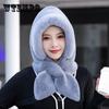 Fall Winter Large Warm Plush Scarf Hats Women Solid Color Cold-proof Windproof Soft Faux Fur Ear Protection Cross Hats