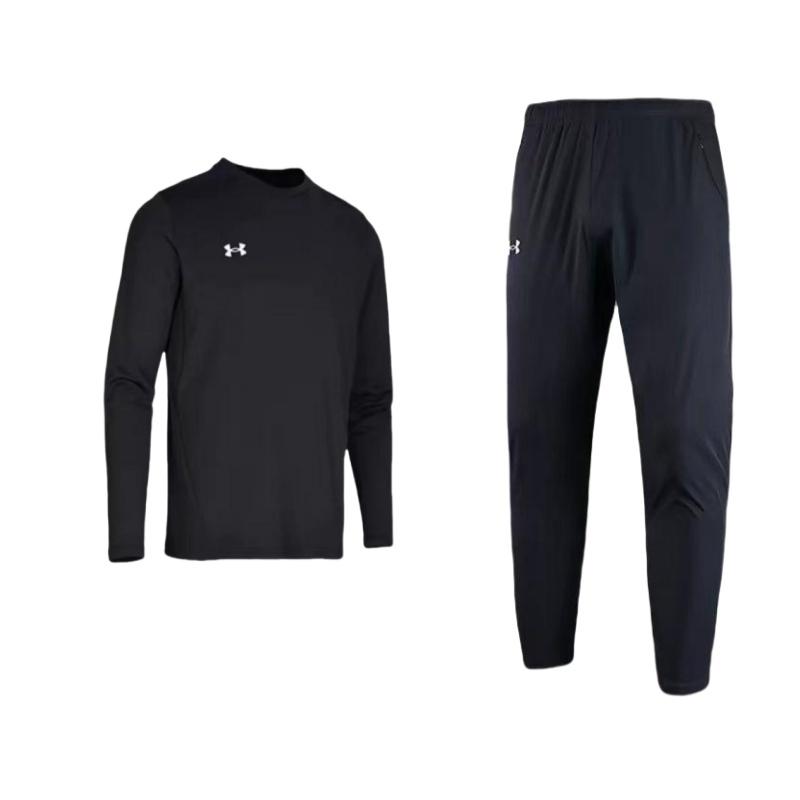 Under Armour Comfortable Quick-Dry Soft Long Sleeve Logo Pants Casual Sports Suit Men Suit Black 22500706-001+24600602-001