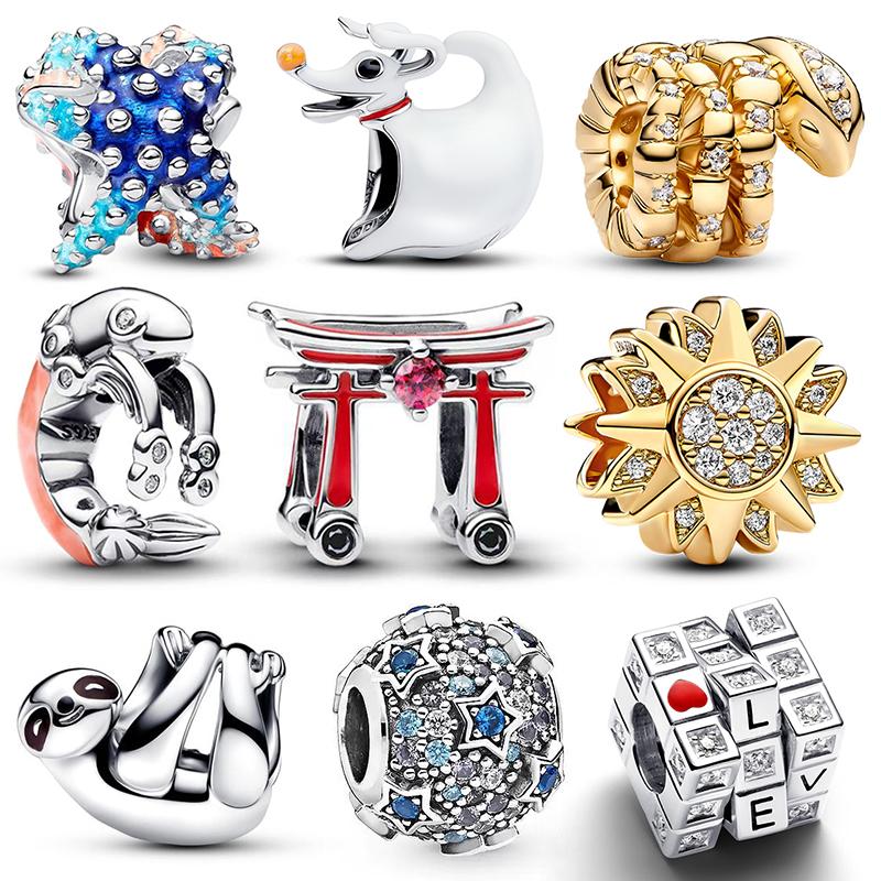 Оригинальные белые бусины-шармы в виде щенка, креветки-богомола и ленивца, подходят для браслета/ожерелья 3 мм для женщин, роскошный подарок для изготовления DIY-украшений