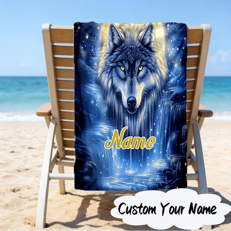 Custom Name Electric Wolf Spirit Microfiber Beach Towel Super Soft & Absorbent for Bath, Beach, Travel Bath Time Accessory, Fan gifts