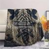 Norse Rune Raven Serpent Vintage Print Flannel Throw Blanket, Soft Warm Sofa Bed Cover, Mythology Home Decor Blanket