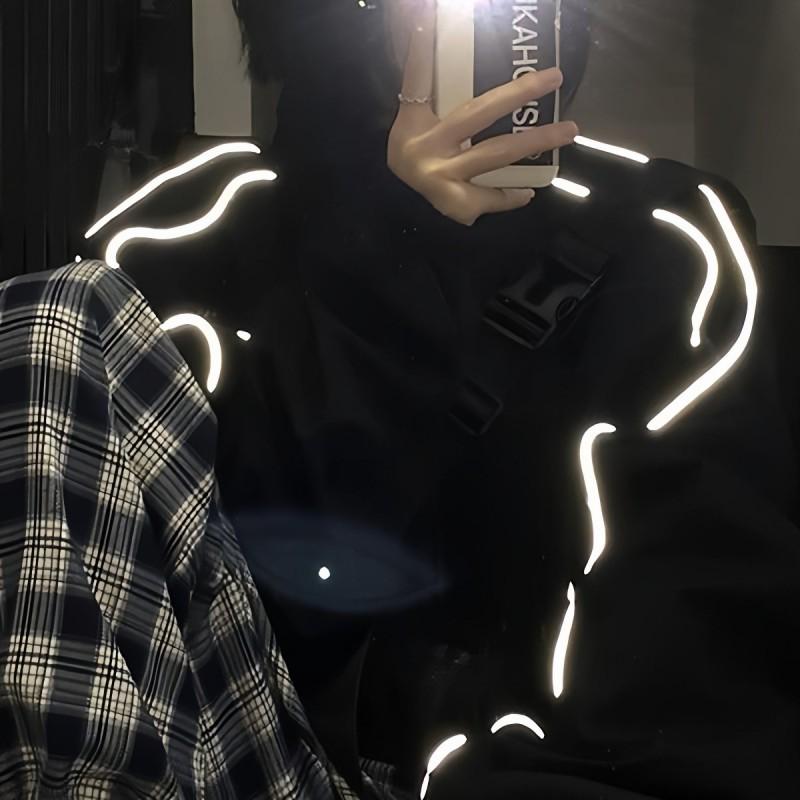 Унисекс Оверсайз Винтажная Куртка со Светоотражающей Полоской Свободный Крой Корейская Уличная Одежда Бейсбольная Куртка