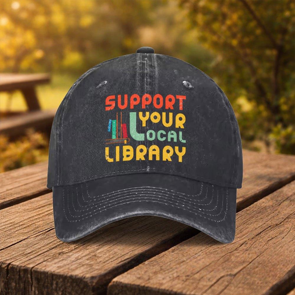Supporting Local Library Print Baseball Cap Unisex Fashion Duckbill Hat Suitable for Outdoor Sports Fitness Travel And Outings M