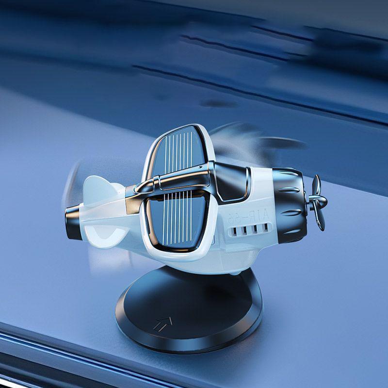 Украшение на приборную панель автомобиля в виде вращающегося самолета на солнечной батарее, 360° автоматически вращающийся декоративный авиационный аксессуар для интерьера автомобиля