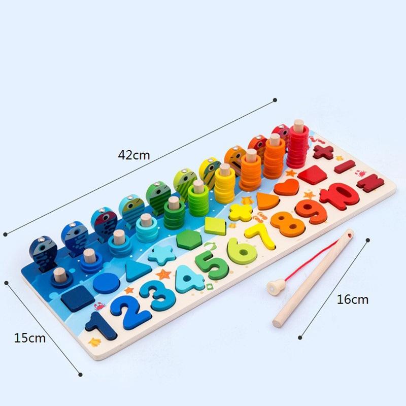 Interactive Wooden Counting Board Magnetic Fishing Game Cognitive Development Shape Recognition 45cm 19.5cm 5cm