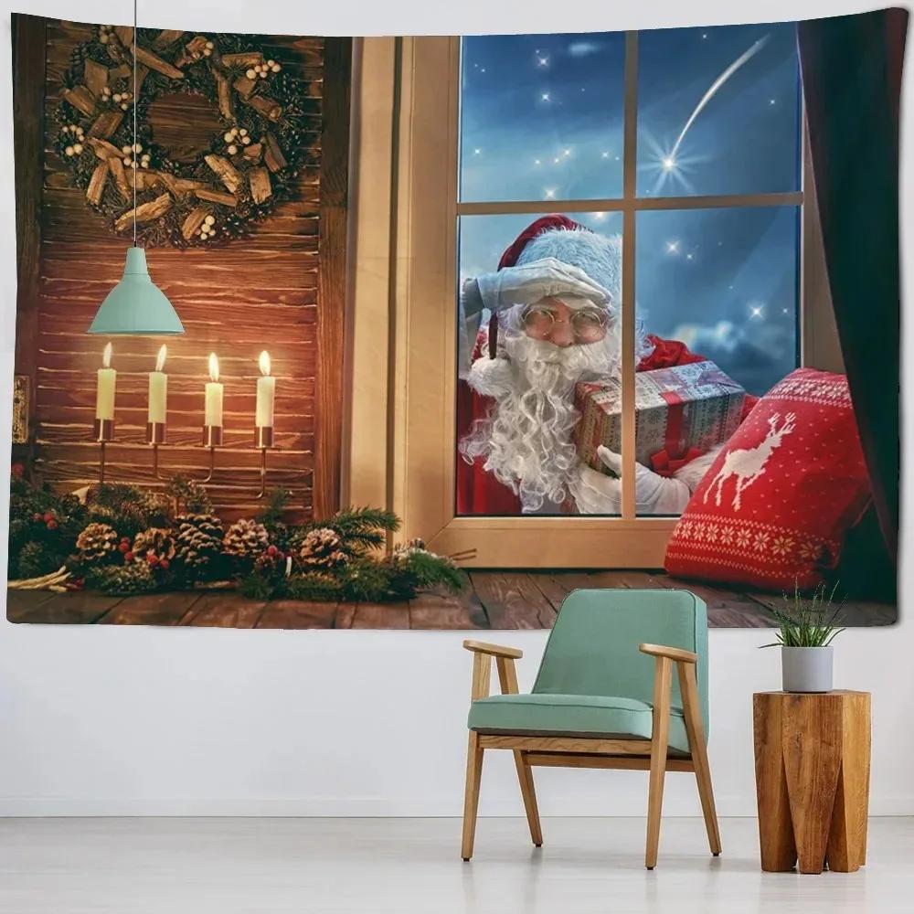 Рождественская тема гобелен фон ткань Санта-Клаус узор подвесная ткань семейная гостиная комната настенное украшение
