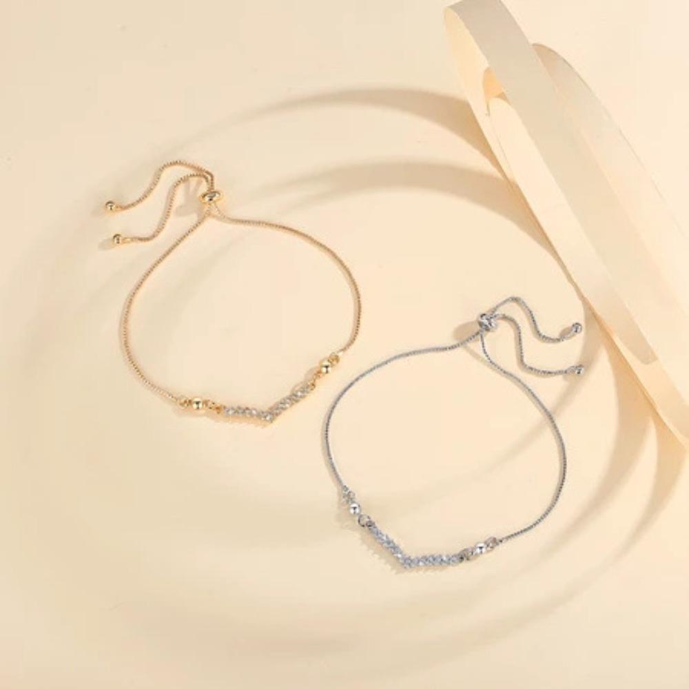 V Shape Bracelet Gold Plated Copper Zircon Push Pull Chain Hot Selling Hand Jewelry for Women