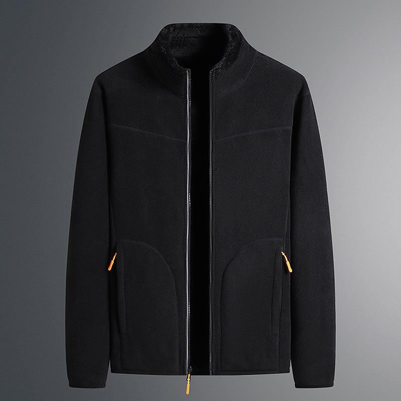 Double-sided Wear Comfortable Polar Fleece Plus Fleece Hoodie Men's Winter Coral Fleece Coat Middle-aged Men and Women Couples Winter Wear